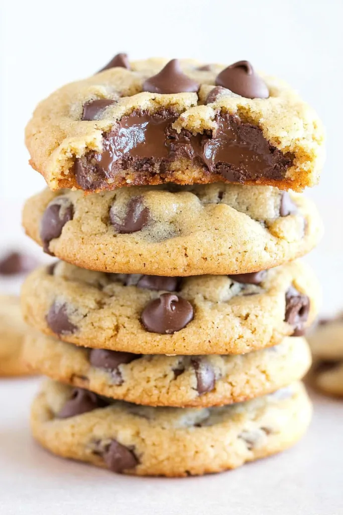 Freshly baked cookies arranged in a neat stack on parchment.