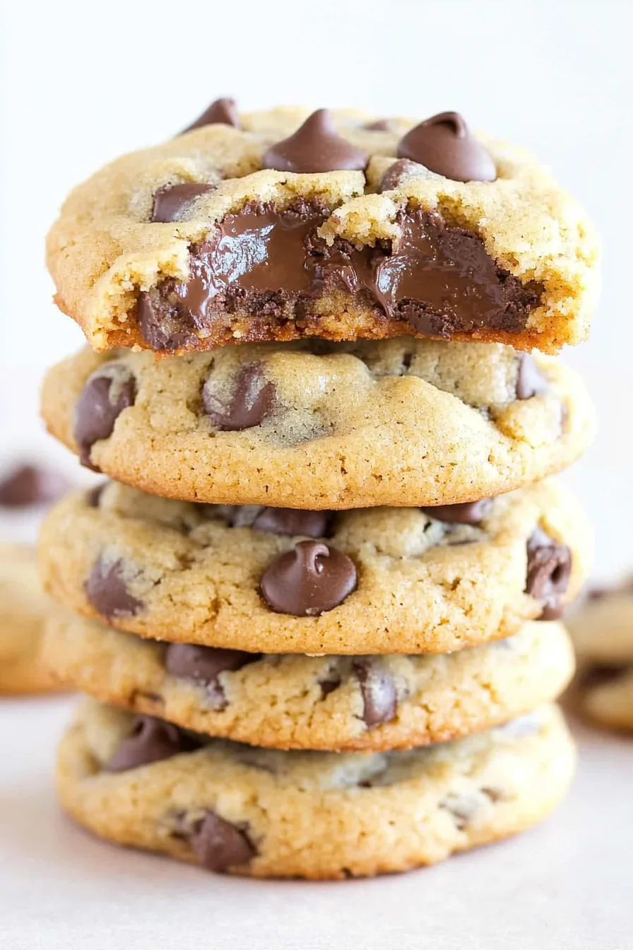Freshly baked cookies arranged in a neat stack on parchment.