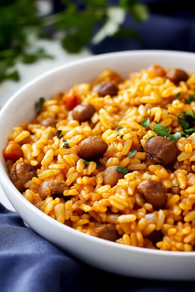 Hearty Dominican moro served in a bowl, highlighting its rustic texture.