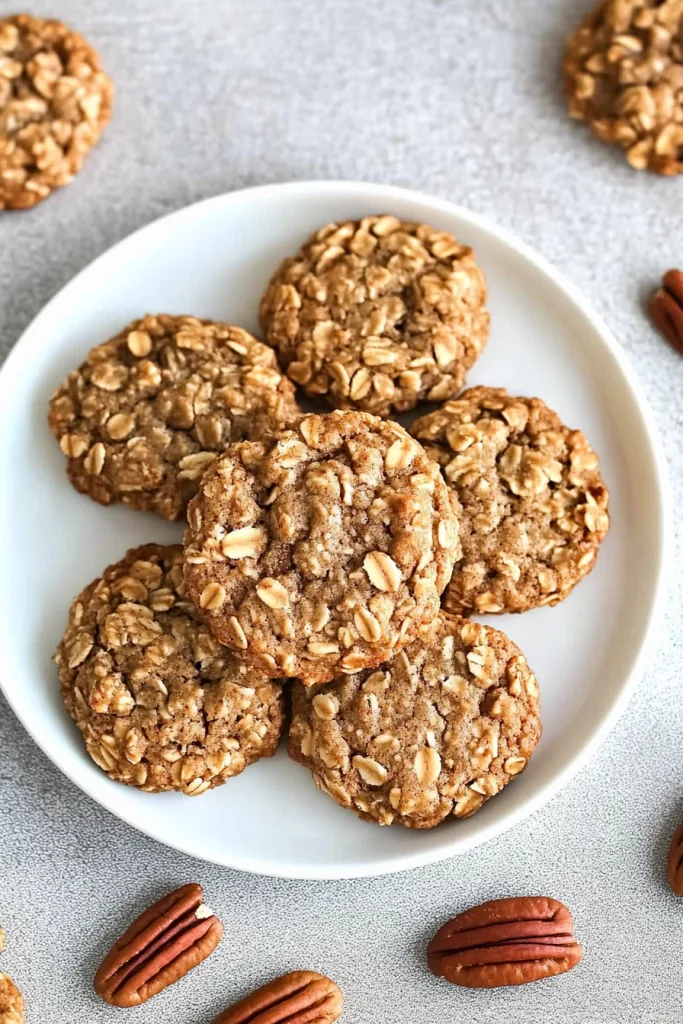 Final plated cookies highlighting their chewy texture and nutty topping.