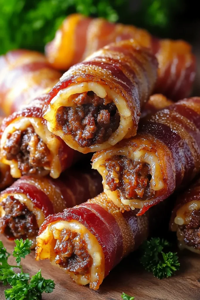 Final dish of oven-baked pasta shells with smoky bacon and hearty meat filling.