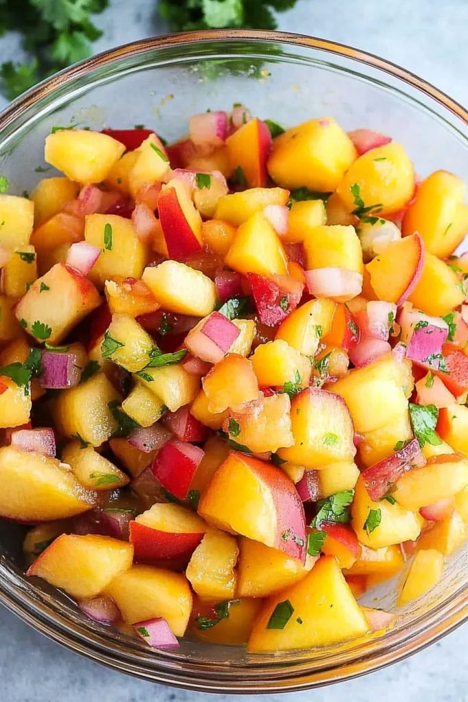 Fresh salsa served in a clear bowl, vibrant colors highlighted.