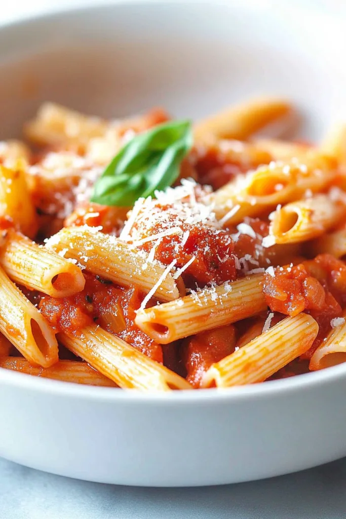 Al dente penne topped with rich tomato chili sauce and a light dusting of parmesan.