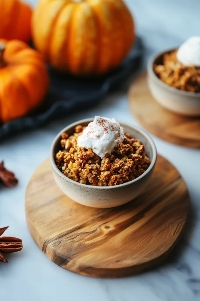 Pumpkin filling baked under a buttery pecan crust.