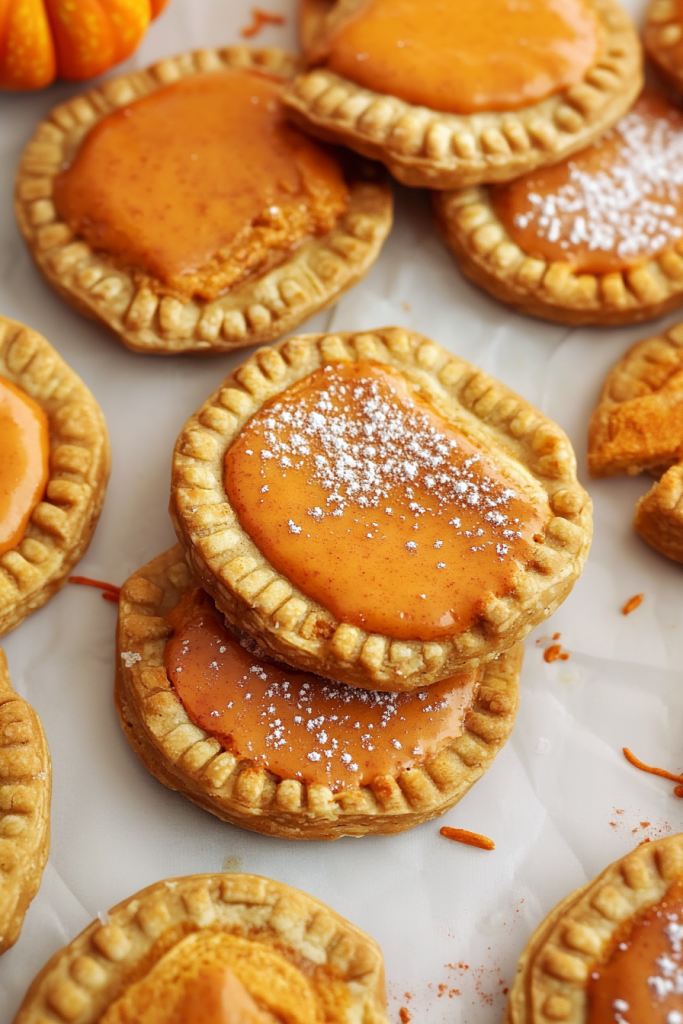 Mini seasonal tarts showing rich orange centers framed by flaky crusts.
