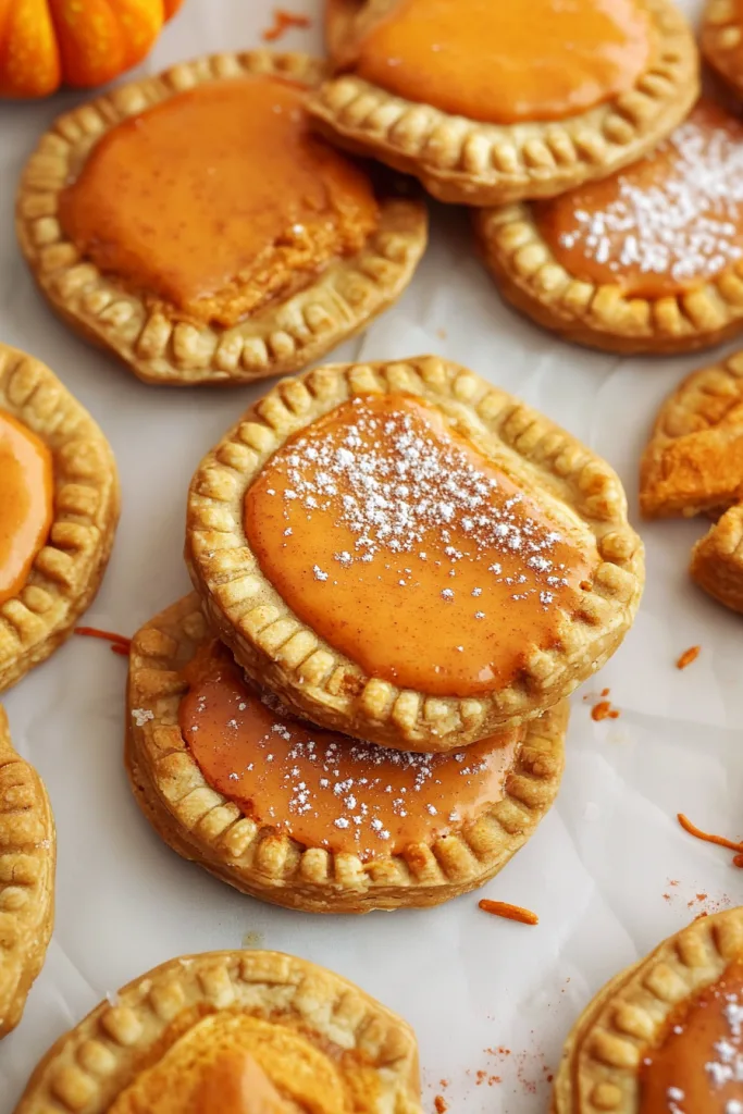 Mini seasonal tarts showing rich orange centers framed by flaky crusts.