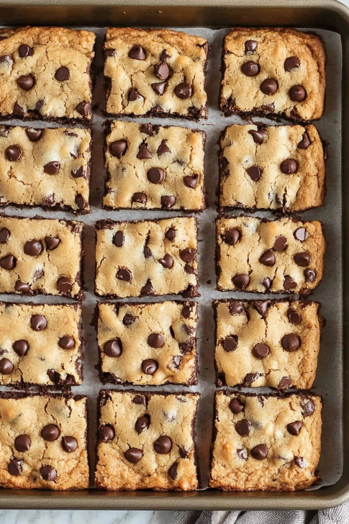 Soft, rich bars styled on a baking surface.