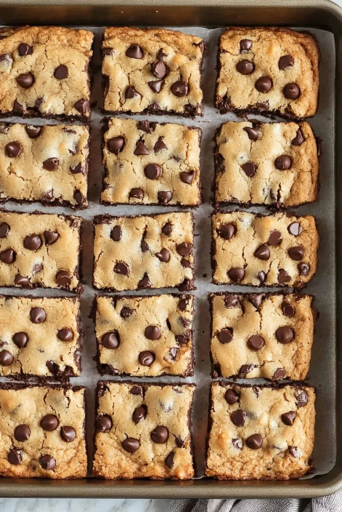 Soft, rich bars styled on a baking surface.