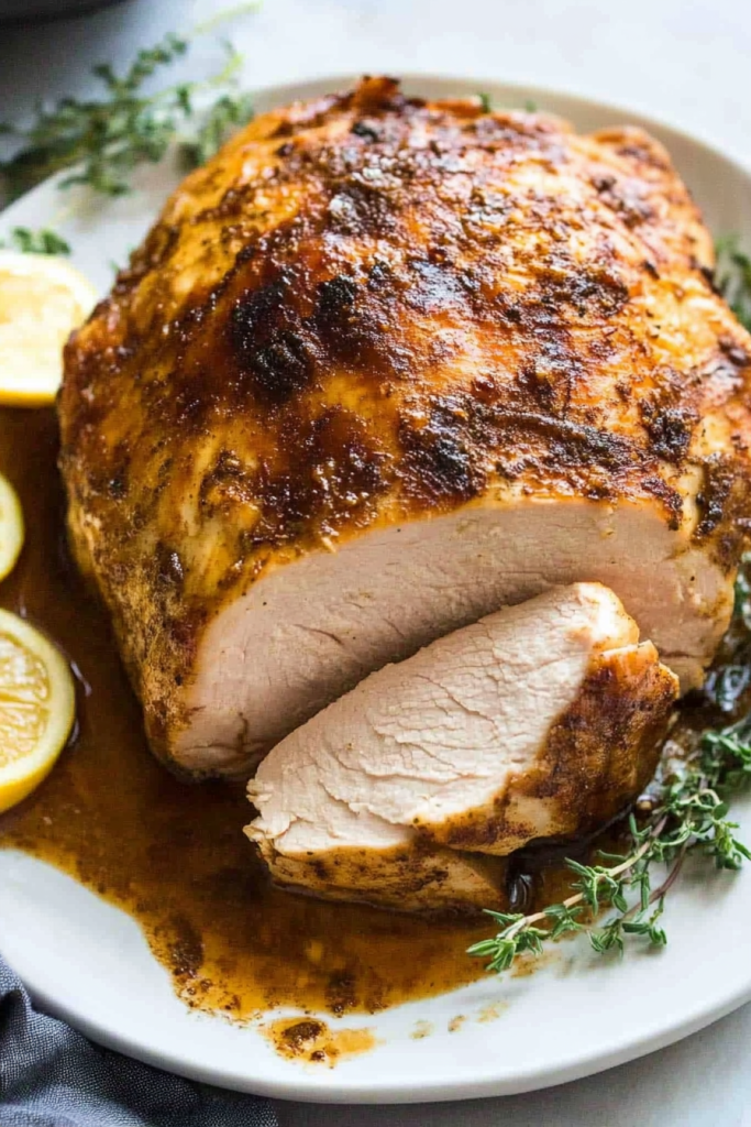 Turkey breast with caramelized exterior and rich glaze.