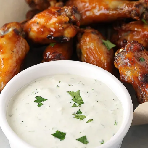 Crispy wings coated in glossy sauce, garnished with parsley.