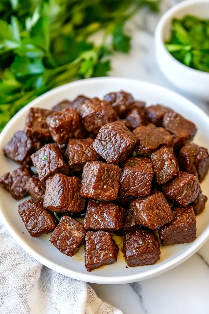 Tender beef chunks highlighting savory color contrast.