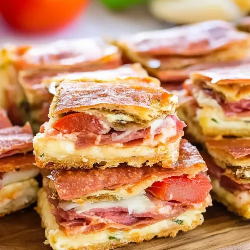 Savory baked squares with crisp pastry and fresh Mediterranean fillings