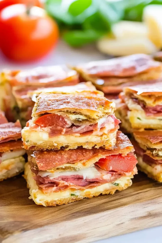 Savory baked squares with crisp pastry and fresh Mediterranean fillings