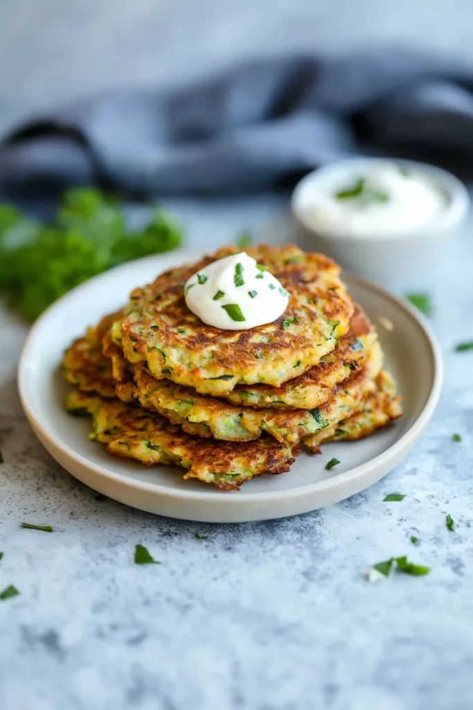 Homemade vegetable fritters arranged neatly, highlighting their golden-brown texture.