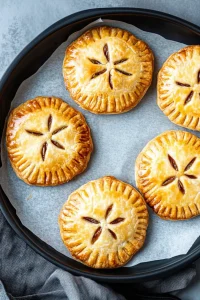 Overhead view of bite-sized pies arranged neatly, highlighting their texture.