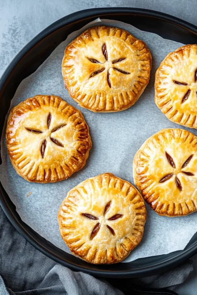 Overhead view of bite-sized pies arranged neatly, highlighting their texture.