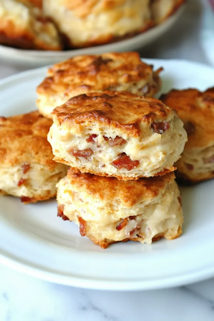Biscuits arranged neatly on a white plate, highlighting their crisp crust.