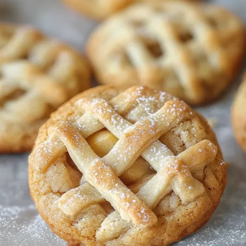 Golden latticeโtopped cookies dusted lightly with powdered sugar.