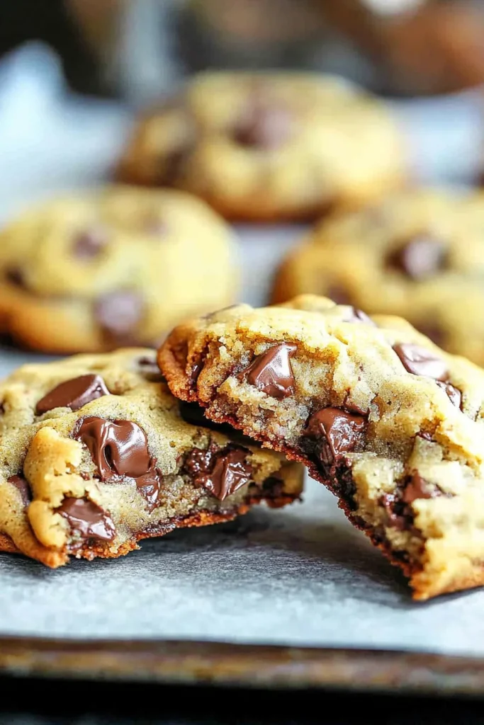 Cookies with melted chocolate chips highlighting their rich texture.