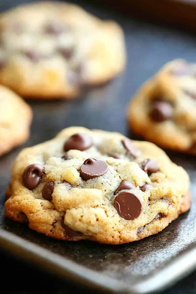 Close-up of freshly baked cookies showing crisp edges and soft centers.