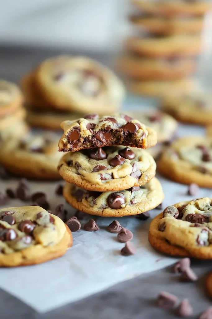 Warm, homemade cookies photographed to emphasize their chewy interior.