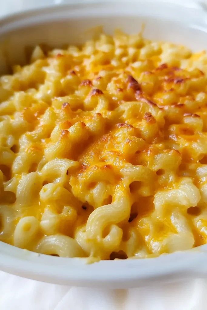 Macaroni coated in rich sauce, finished with a golden crust.