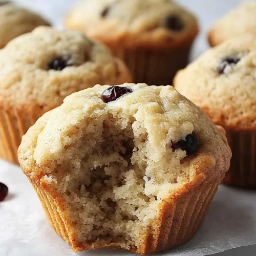 Freshly baked muffins with golden tops, one showing a fluffy interior.