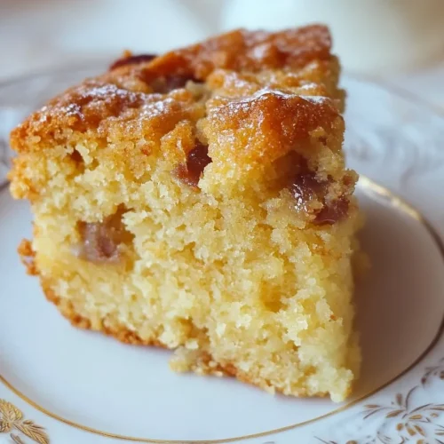 Final serving of fruit-topped cake, highlighting the contrast between golden crust and tender interior.