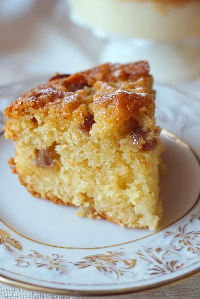 Final serving of fruit-topped cake, highlighting the contrast between golden crust and tender interior.