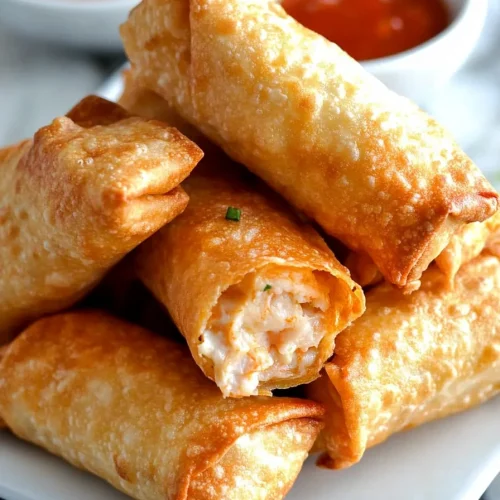 Plate of freshly fried egg rolls paired with red sweetโandโsour dipping sauce.