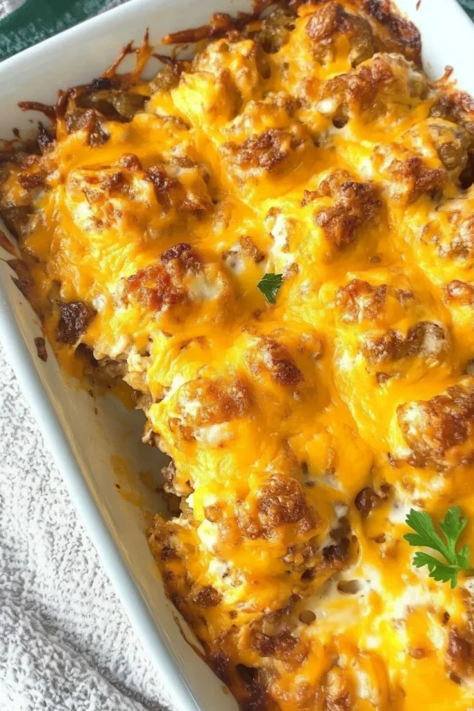 Comfort food casserole with bubbly cheese and crisp topping.