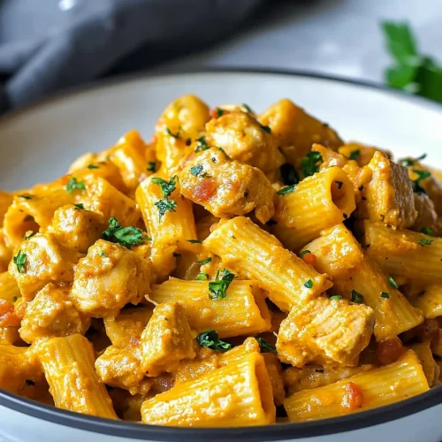 Creamy chorizo pasta served in a white bowl, ready to eat.