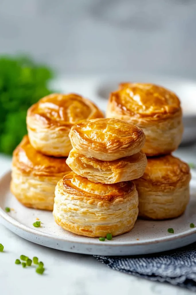 Plated pastries with herbs scattered around, highlighting their crisp texture and savory filling.