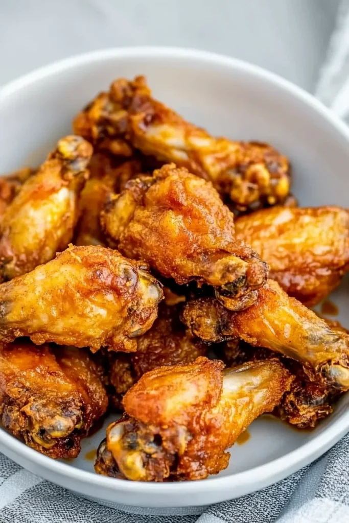 Crunchy fried chicken pieces glistening under a light glaze.
