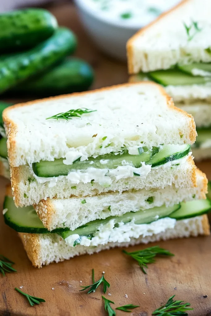 Sandwiches arranged on a wooden surface with scattered parsley leaves.