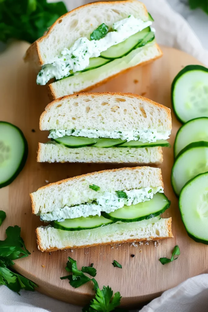 Light, fresh sandwiches displayed on a plate, highlighting crisp textures.