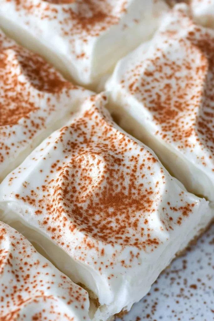 Delicious dairy-free tres leches cake with whipped topping and cinnamon dust.