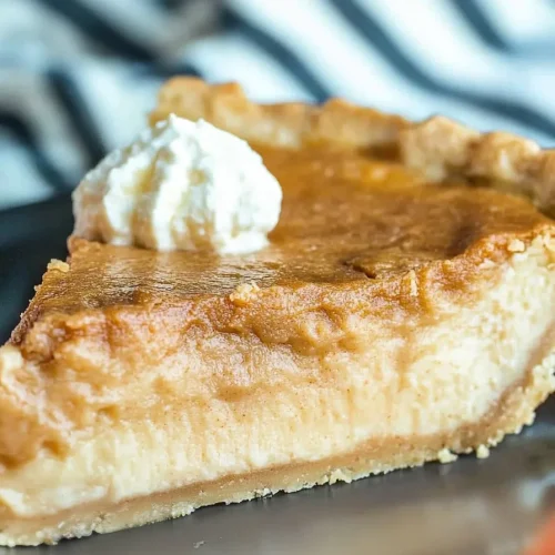 Overhead view highlighting the rich, spiced filling inside the baked pie slice.