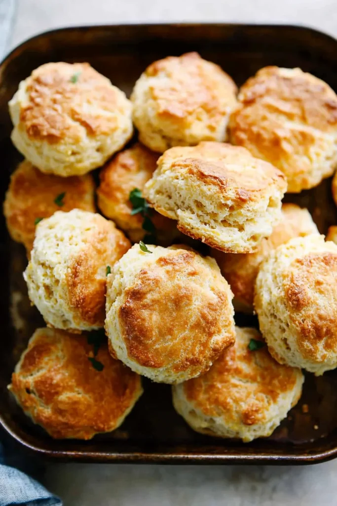 Easy cornmeal biscuits with golden crust fresh from the oven.