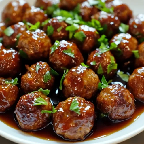 Tender meatballs covered in rich glaze, styled for a recipe photo.