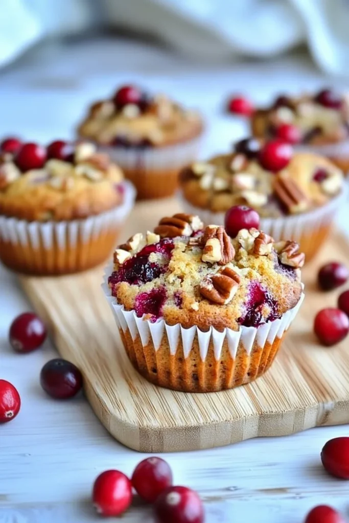 Warm muffin highlighting its golden texture and nutty, fruity topping.