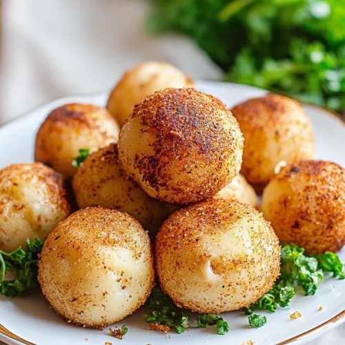 Hearty fried potato balls with a golden crust and soft center.