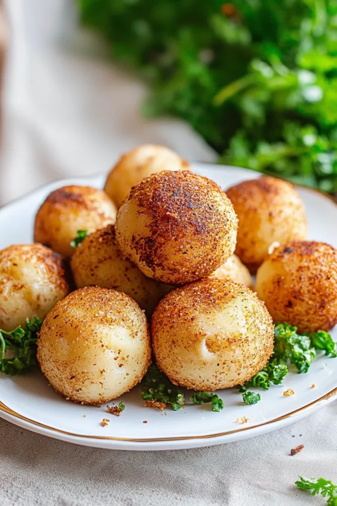 Hearty fried potato balls with a golden crust and soft center.