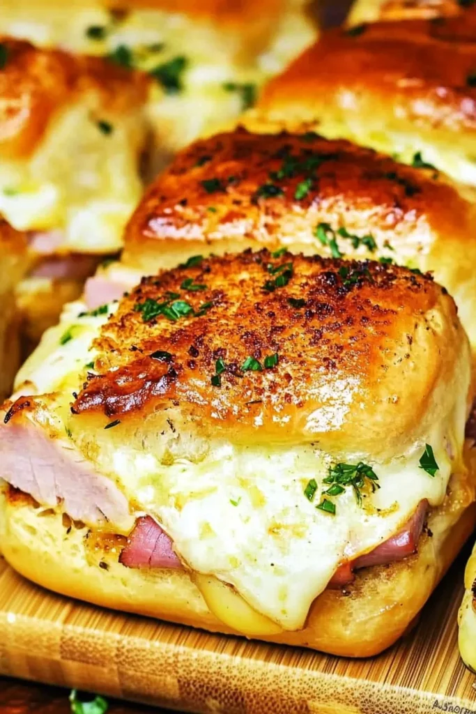 Rustic sandwich on a wooden surface, topped with fresh parsley for color.