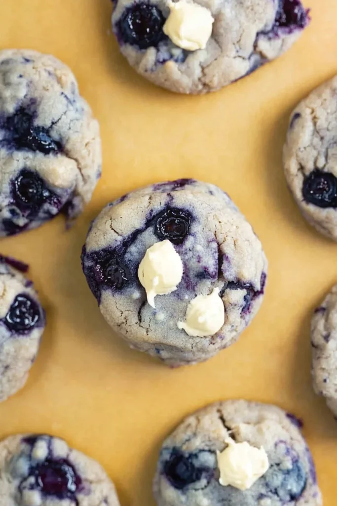Healthy frozen blueberry cookies with striking purple hue and soft texture.