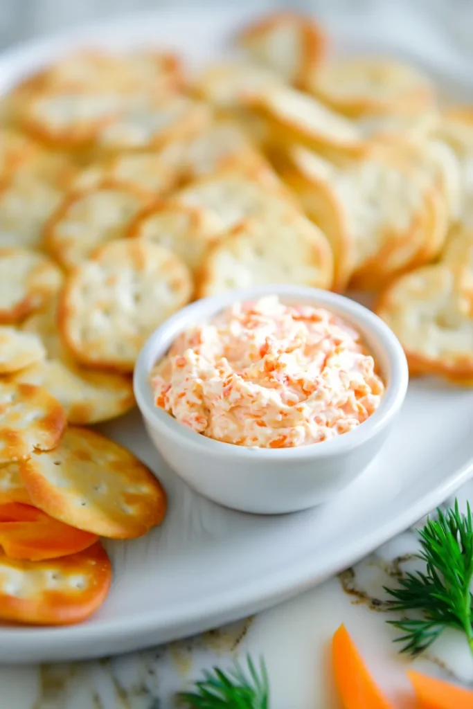Creamy dip with visible herbs and peppers, ready for serving.