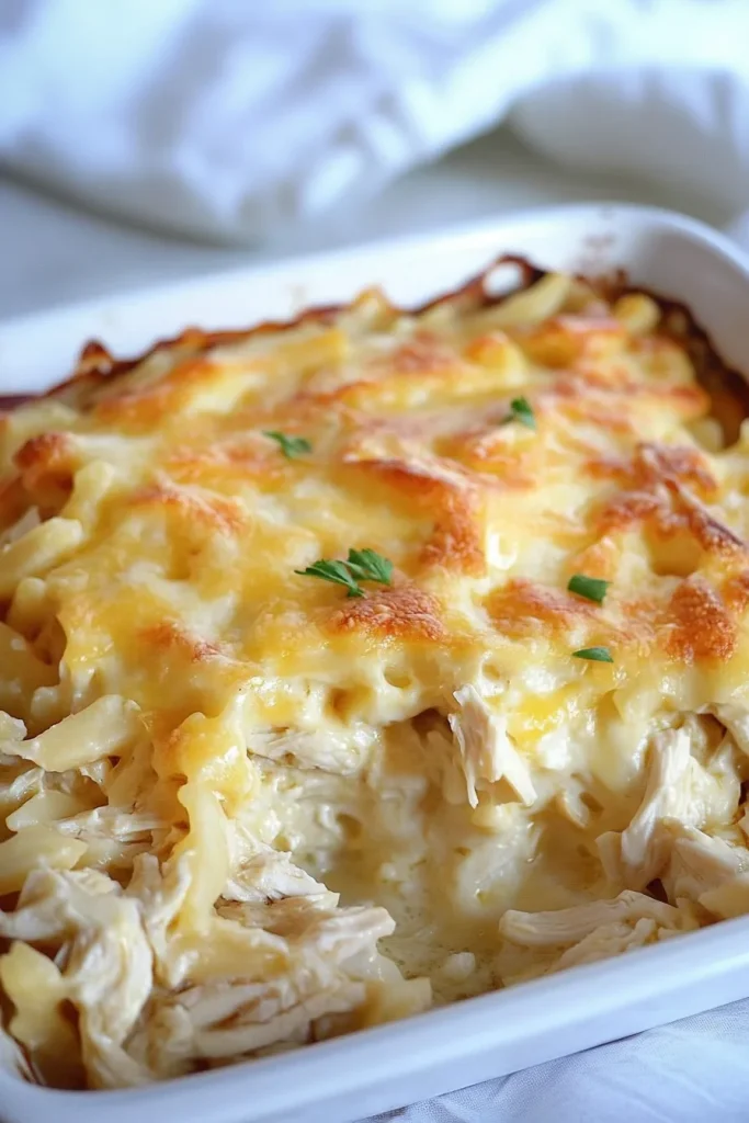 Comfort food styled with herbs sprinkled over a cheesy baked surface.