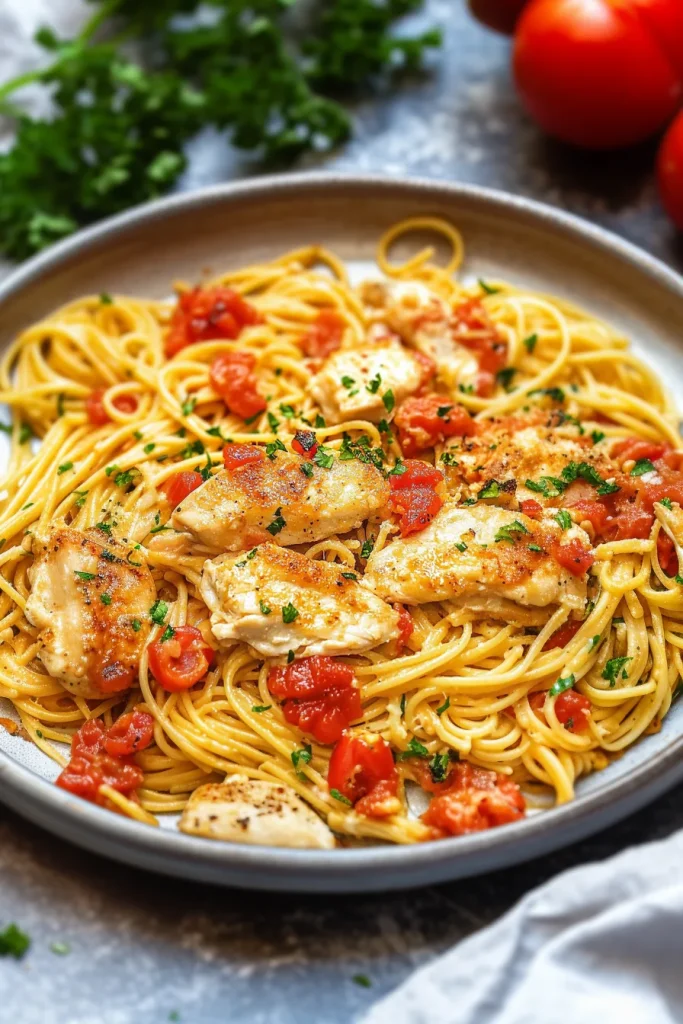 Final plated shot highlighting vibrant pasta, fresh herbs, and rich sauce texture.