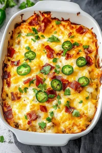 Bubbly baked dish with browned cheese crust and scattered green herbs.