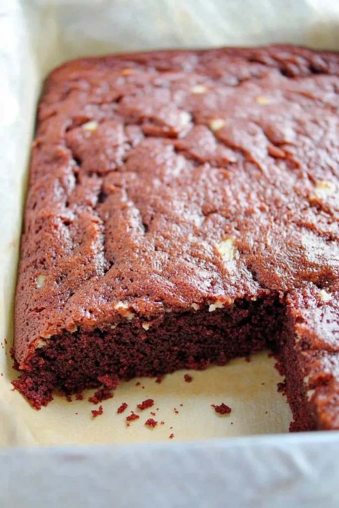 Close-up of moist, glossy cake highlighting its soft crumb texture.